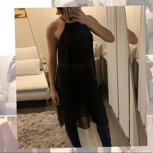 Charlotte Russe Black Crop Top with Sheer Overlay